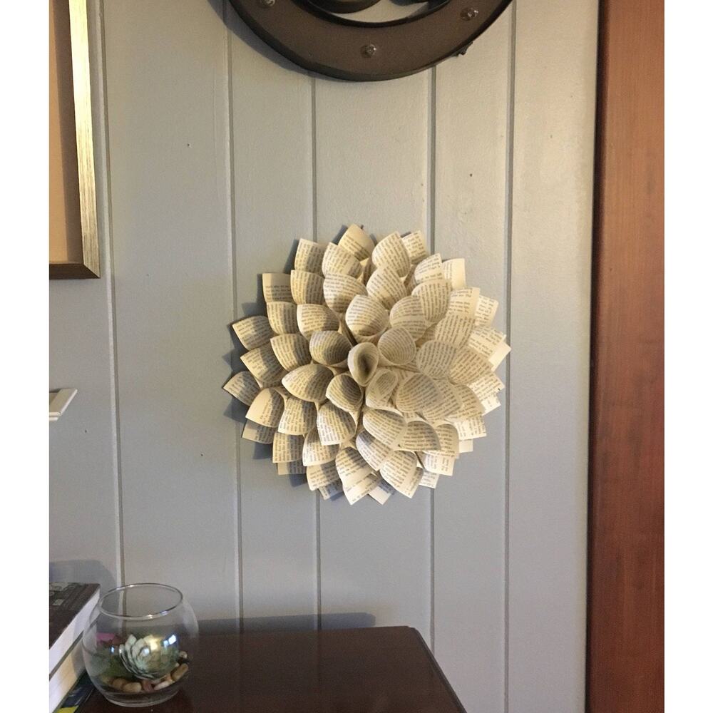 Book Paper Dahlia, 15" 3D Wall Hanging Decor - Paper Flower Gift for Book Lovers